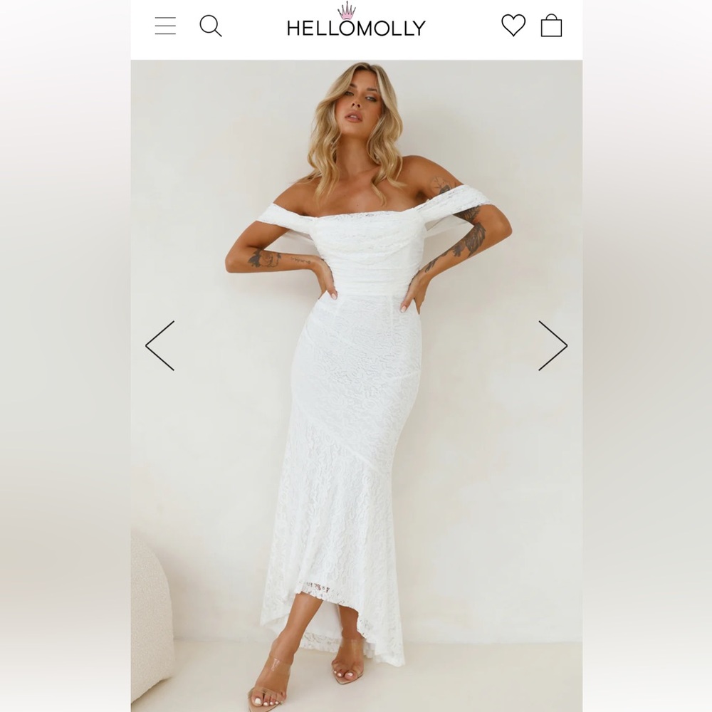 Hello Molly ONE TO WANT OFF SHOULDER LACE MAXI DRESS WHITE